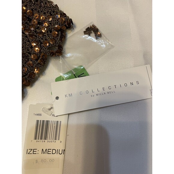 KM Collection By Mills Bell Brown Toned Beaded Top Size M NWT - Picture 4 of 6